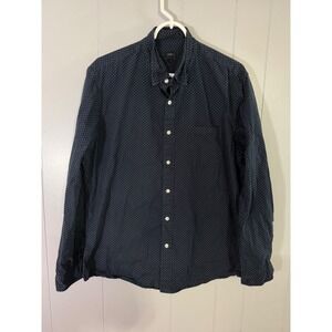 J. Crew Button Down Shirt Mens L Navy Blue Polka Dot Long Sleeve 02688 HO 13